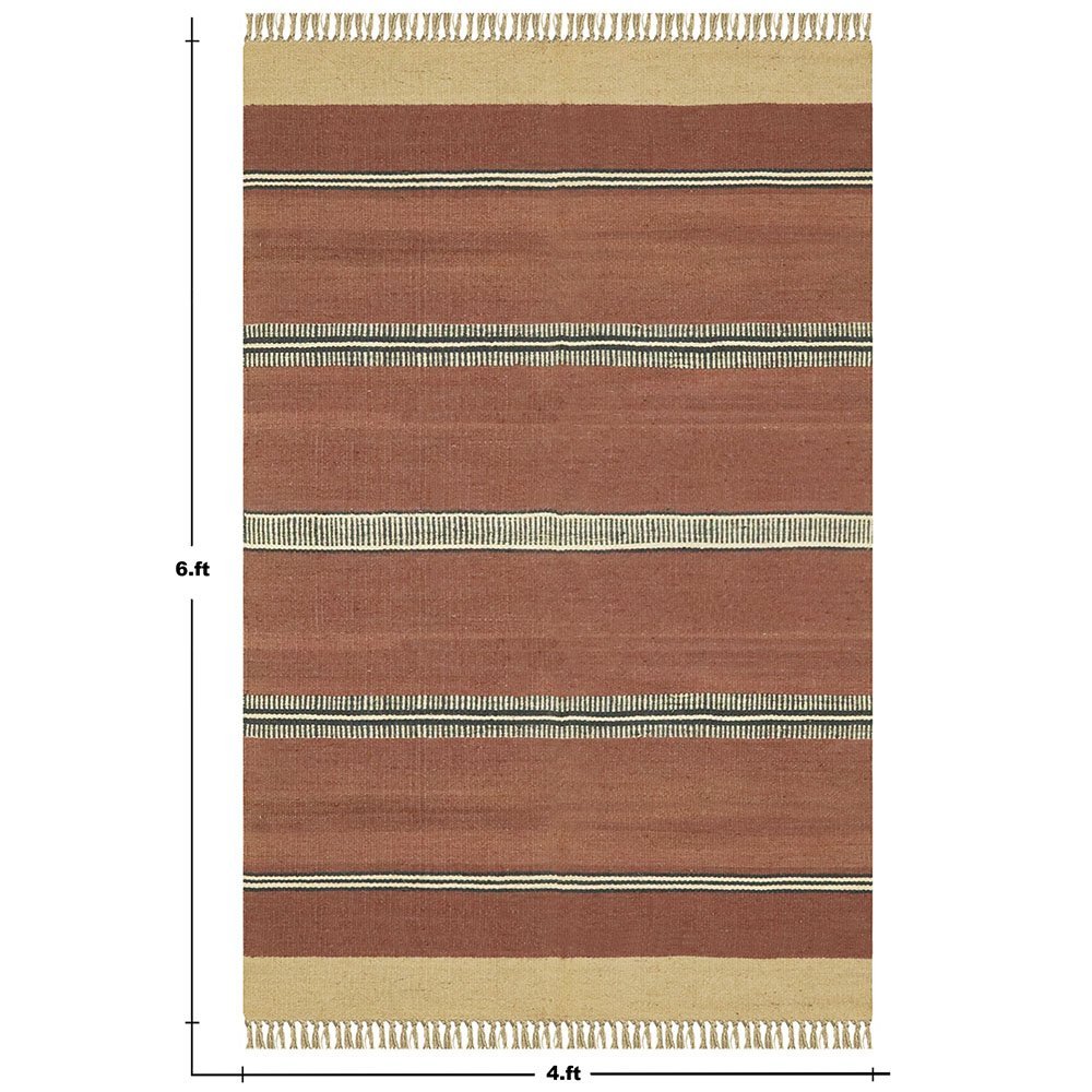 Modern Hand Woven Maroon Wool Jute Kilim Rug - Image 3