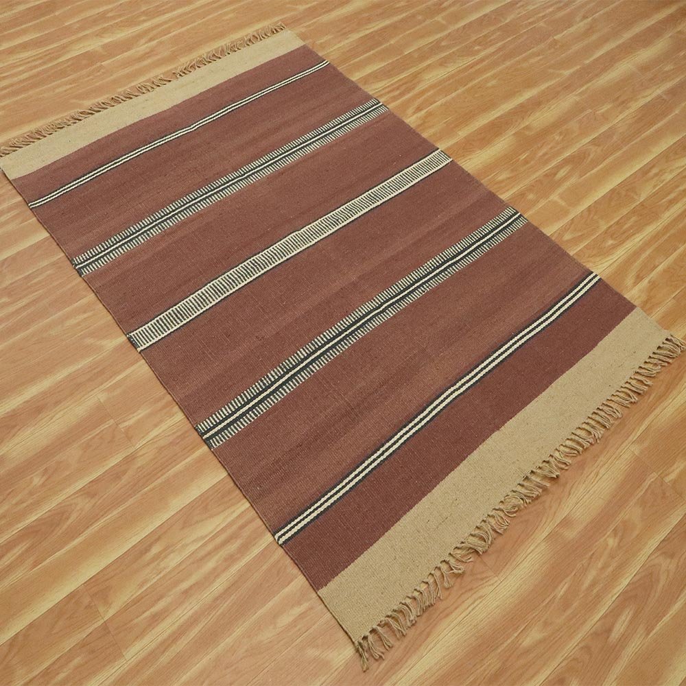 Modern Hand Woven Maroon Wool Jute Kilim Rug - Image 4