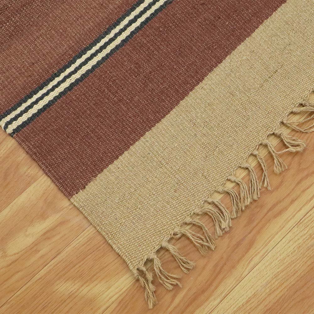 Modern Hand Woven Maroon Wool Jute Kilim Rug - Image 5