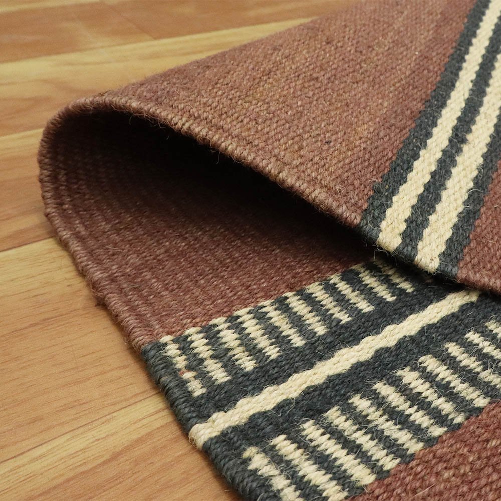 Modern Hand Woven Maroon Wool Jute Kilim Rug - Image 6