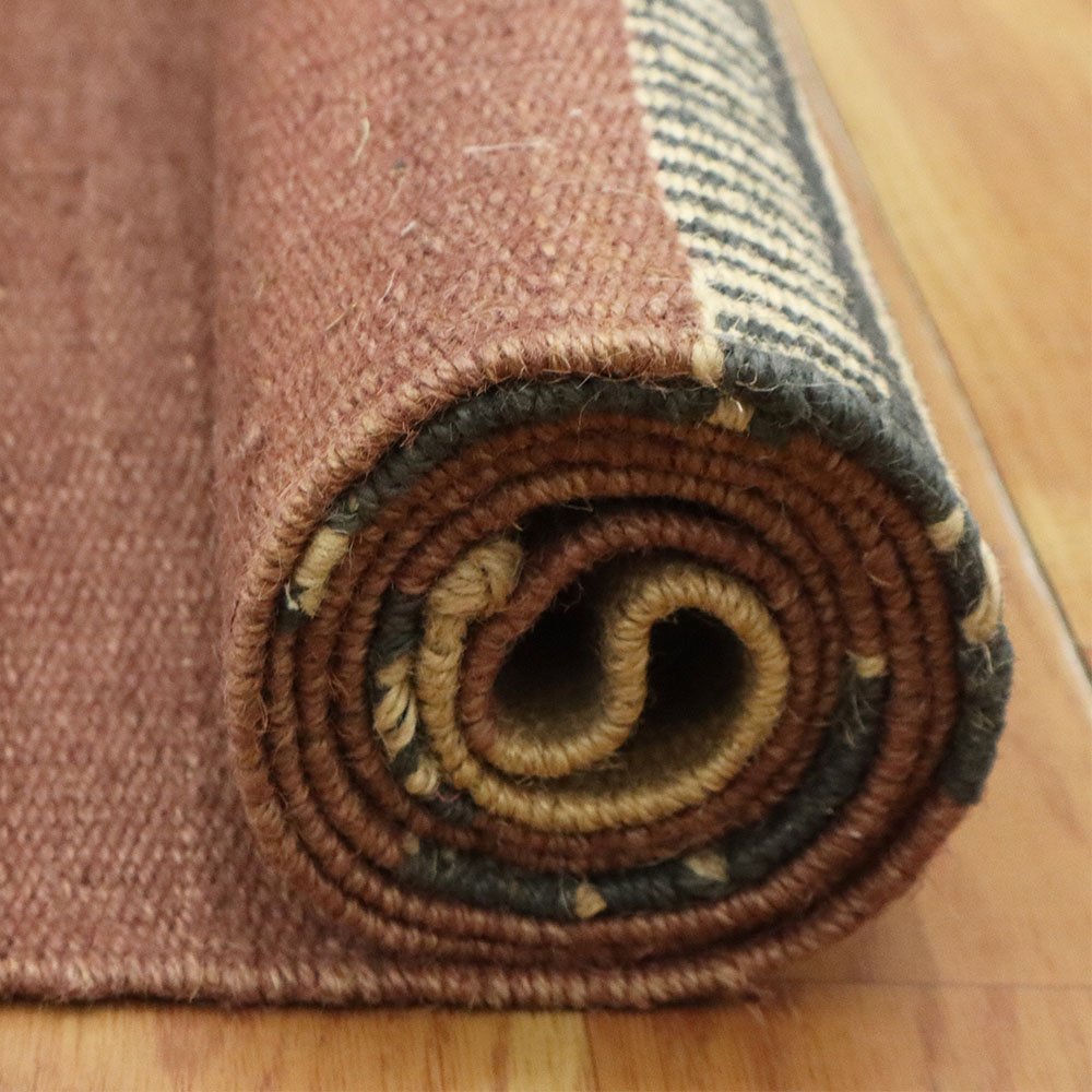 Modern Hand Woven Maroon Wool Jute Kilim Rug - Image 7