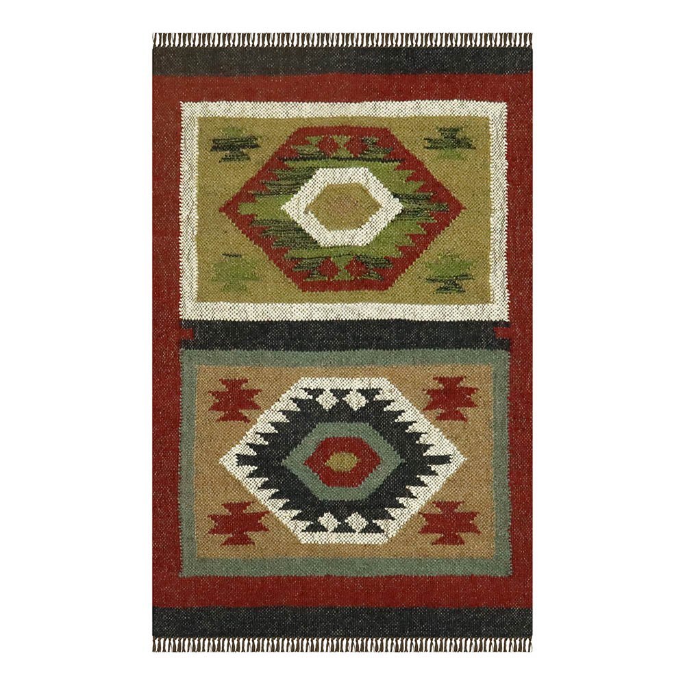 Hand Woven Maroon Wool Jute Rug