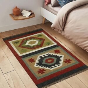 Hand Woven Maroon Wool Jute Rug