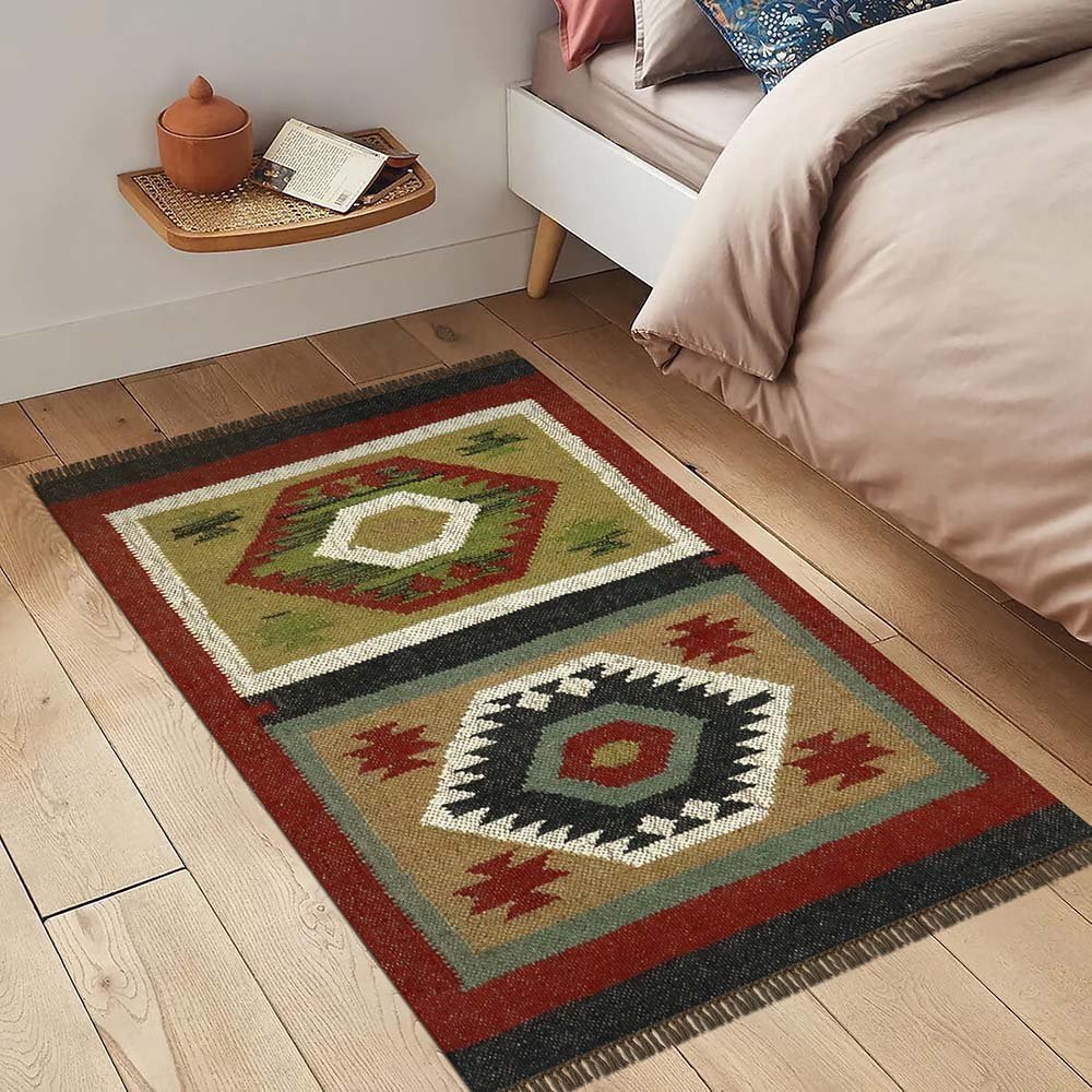 Hand Woven Maroon Wool Jute Rug - Image 2
