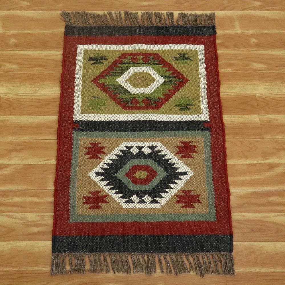 Hand Woven Maroon Wool Jute Rug - Image 4