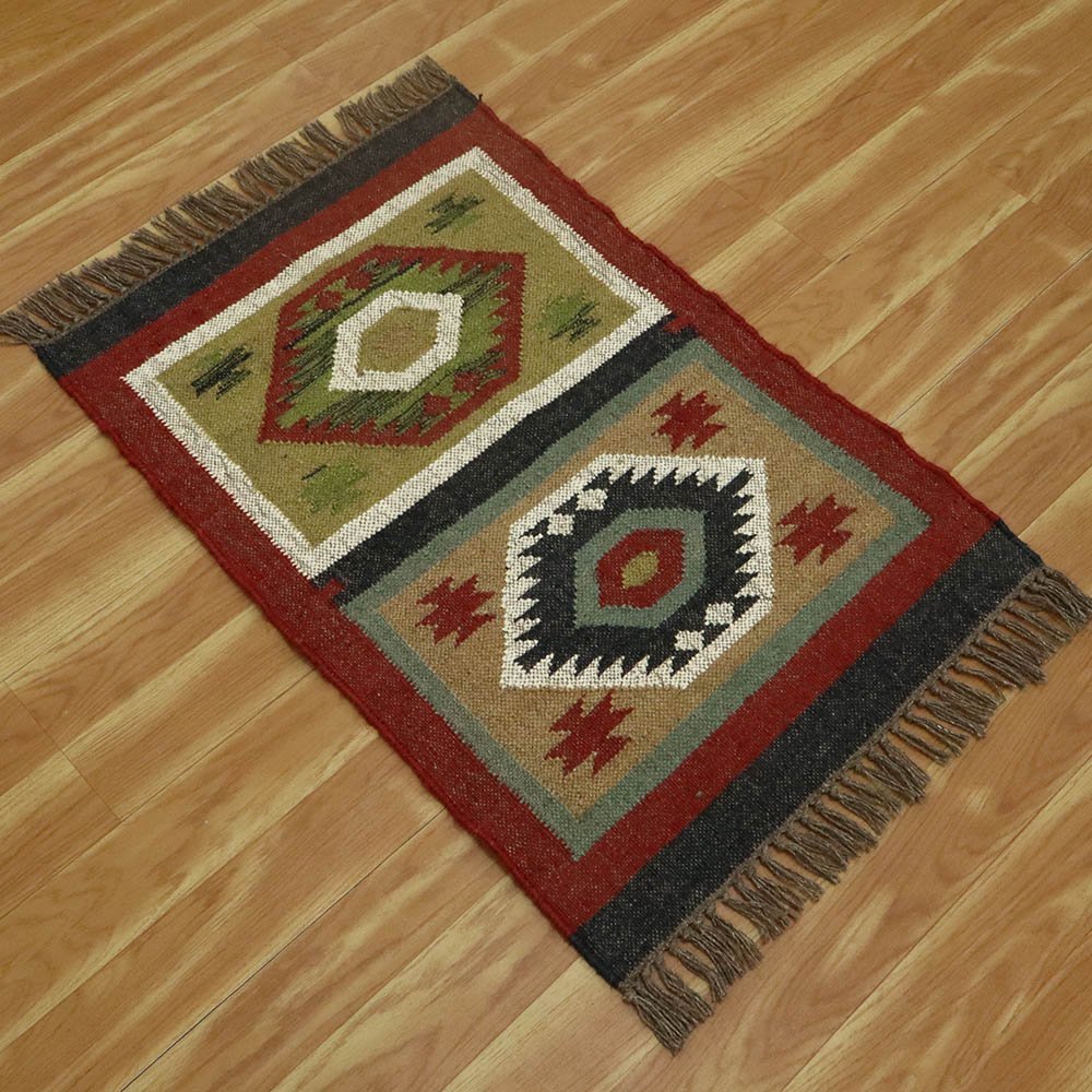 Hand Woven Maroon Wool Jute Rug - Image 5