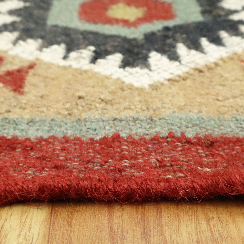Hand Woven Maroon Wool Jute Rug - Image 6