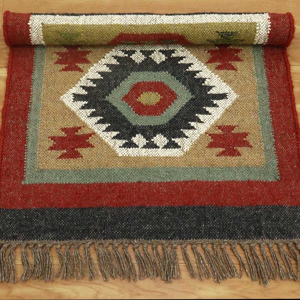 Hand Woven Maroon Wool Jute Rug - Image 7