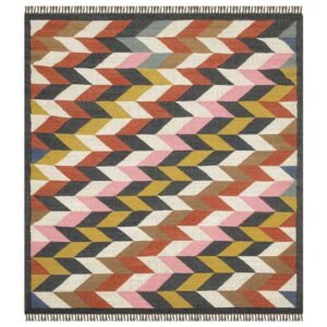 Hand Woven Abstract Wool Jute Kilim Rug