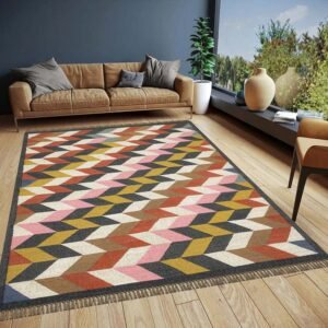 Hand Woven Abstract Wool Jute Kilim Rug