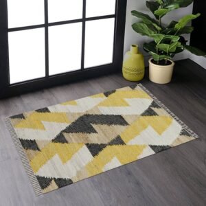 Multicolor Hand Woven Wool Jute Kilim Rug