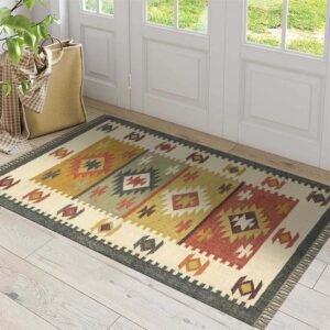 Modern Hand Woven Multicolor Wool Jute Rug