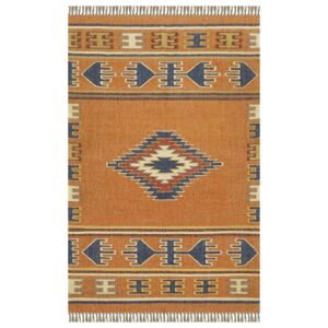 Hand Woven Orange Wool Jute Kilim Rug