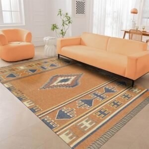 Hand Woven Orange Wool Jute Kilim Rug