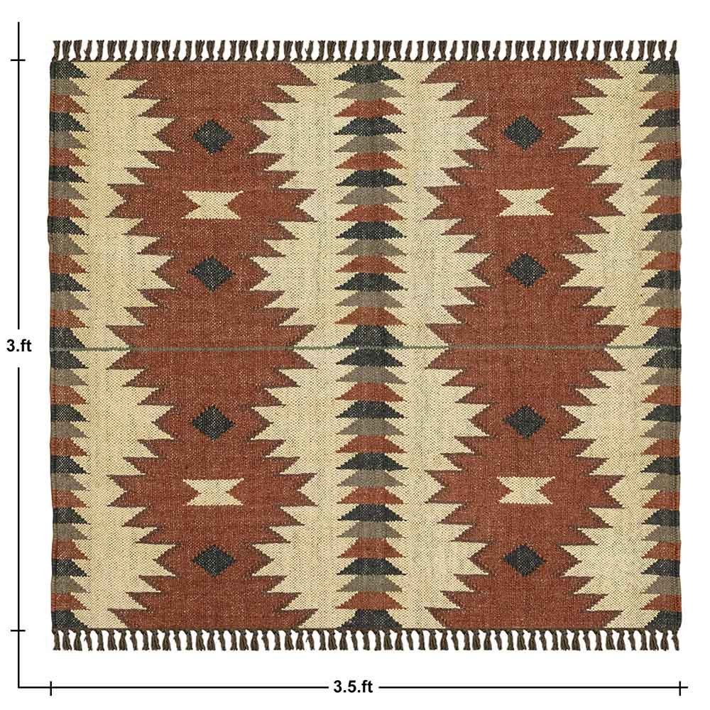 Hand Woven Red Beige Wool Jute Kilim Rug - Image 3