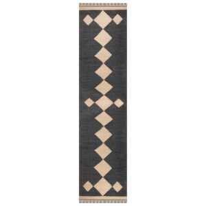 Black Hand Woven Wool Jute Kilims Rug