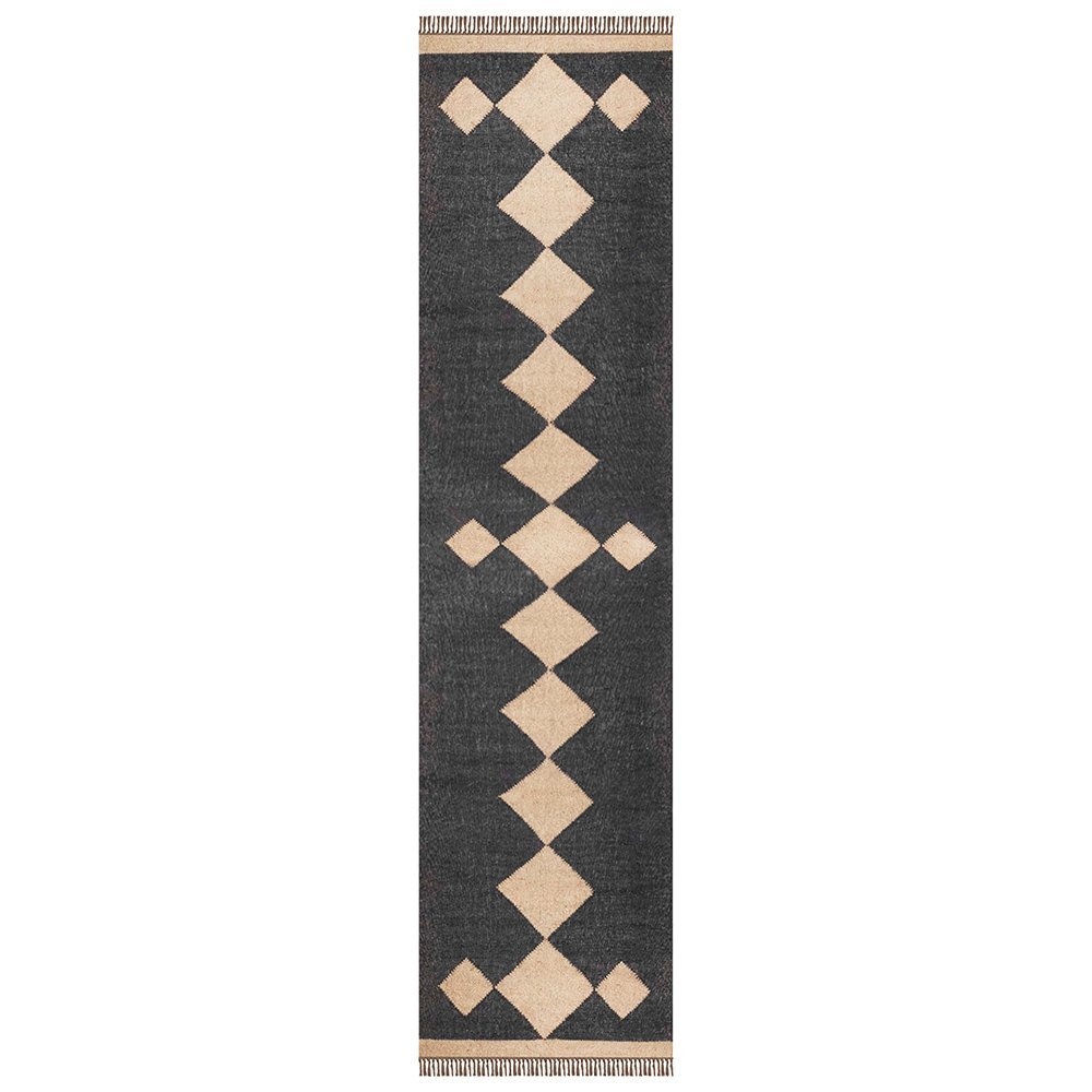 Black Hand Woven Wool Jute Kilims Rug