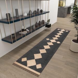 Black Hand Woven Wool Jute Kilims Rug