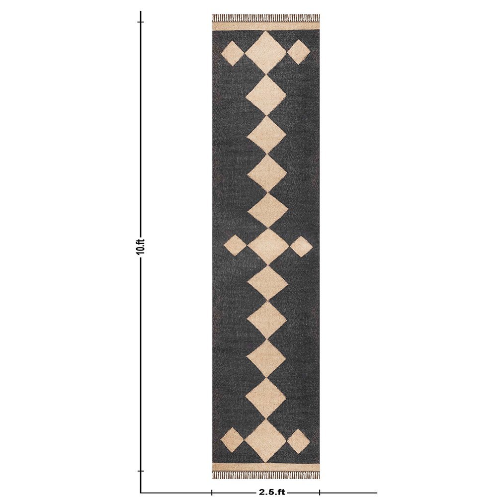 Black Hand Woven Wool Jute Kilims Rug - Image 3
