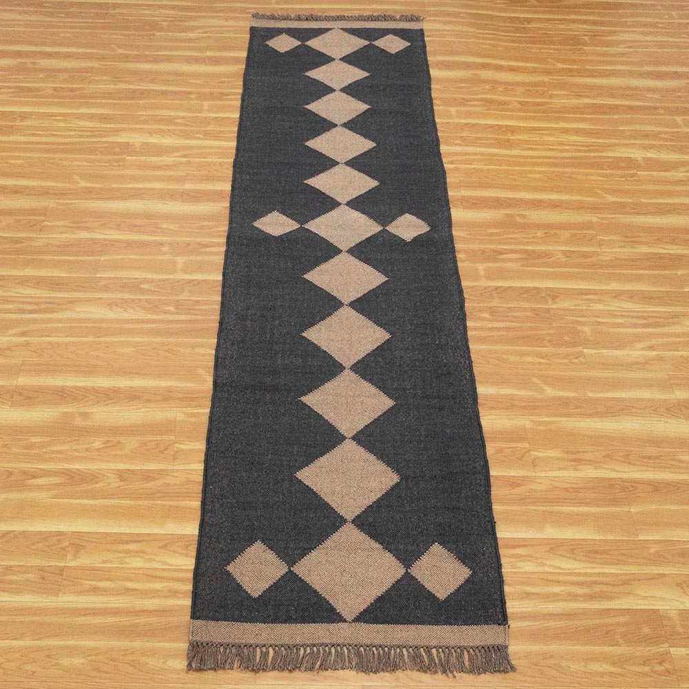 Black Hand Woven Wool Jute Kilims Rug - Image 4