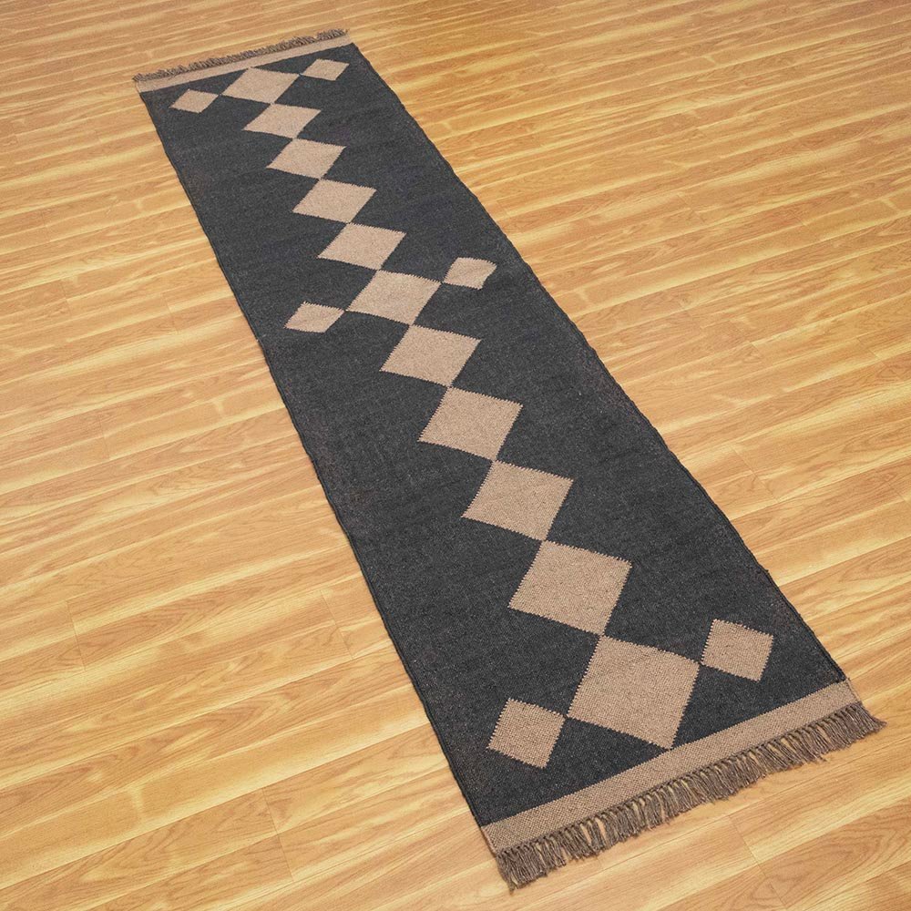 Black Hand Woven Wool Jute Kilims Rug - Image 5