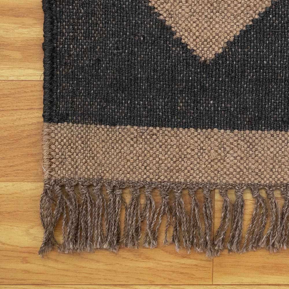 Black Hand Woven Wool Jute Kilims Rug - Image 6