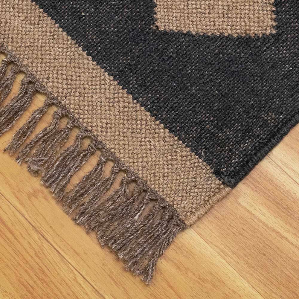 Black Hand Woven Wool Jute Kilims Rug - Image 7