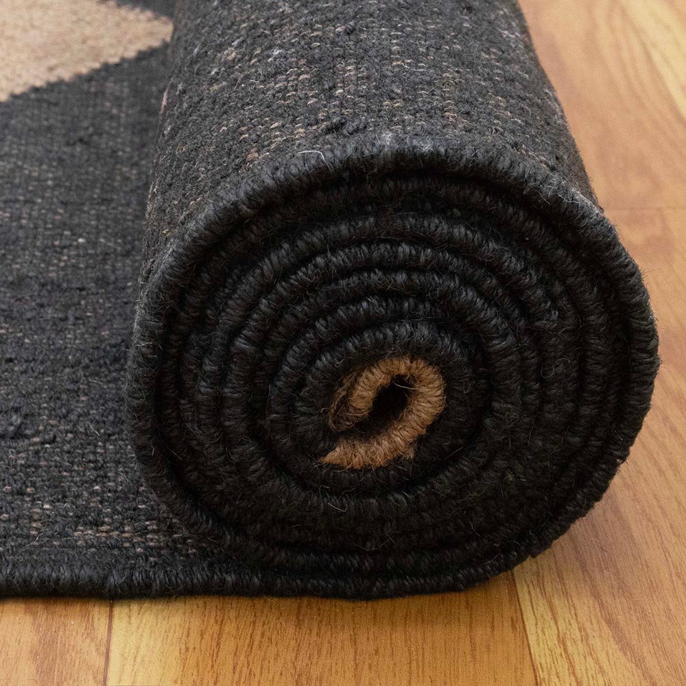 Black Hand Woven Wool Jute Kilims Rug - Image 8