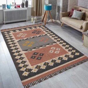 Organic Hand Woven Black Wool Jute  Rug