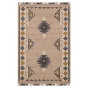Earthy Hand Woven Beige Wool Jute  Rug