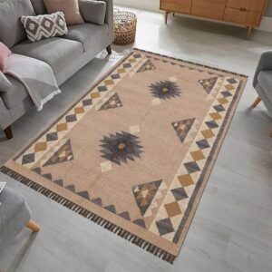 Earthy Hand Woven Beige Wool Jute  Rug
