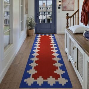 Elegant Blue Hand Woven Wool Jute  Rug