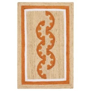Elegant Hand Braided Orange Beige Jute Rug