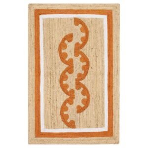 Elegant Hand Braided Orange Beige Jute Rug