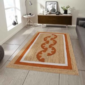 Elegant Hand Braided Orange Beige Jute Rug