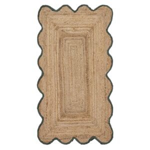 Luxurious Hand Braided Green Bordered Jute Rug