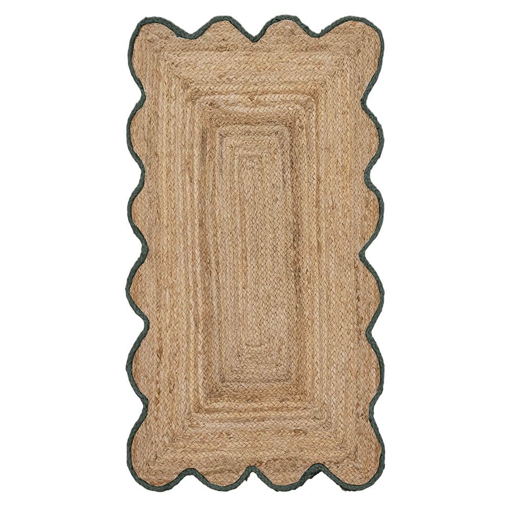Luxurious Hand Braided Green Bordered Jute Rug
