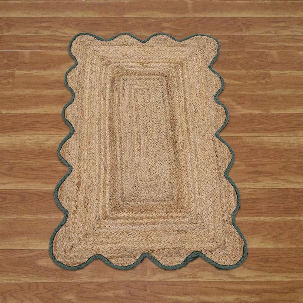 Luxurious Hand Braided Green Bordered Jute Rug - Image 3