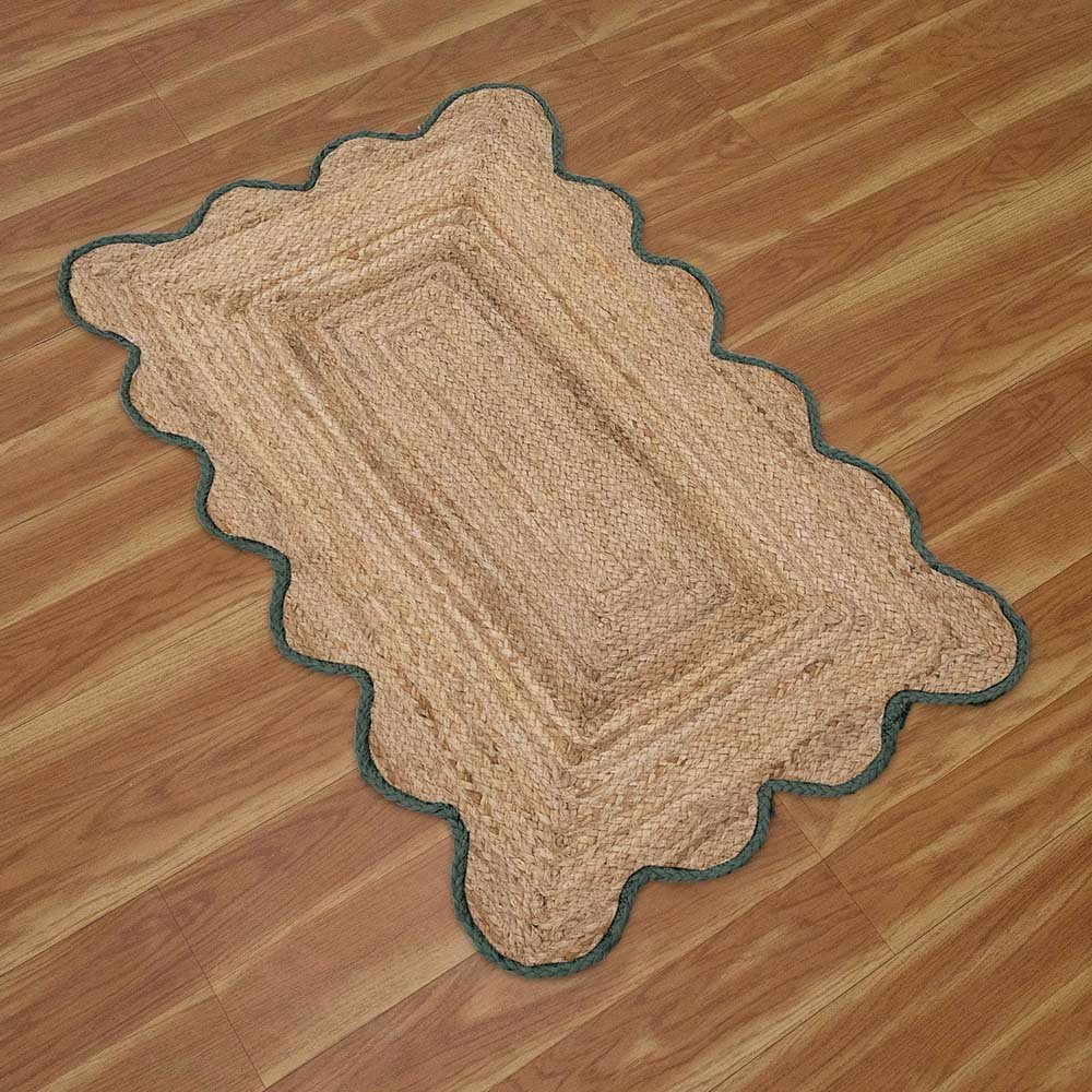 Luxurious Hand Braided Green Bordered Jute Rug - Image 4