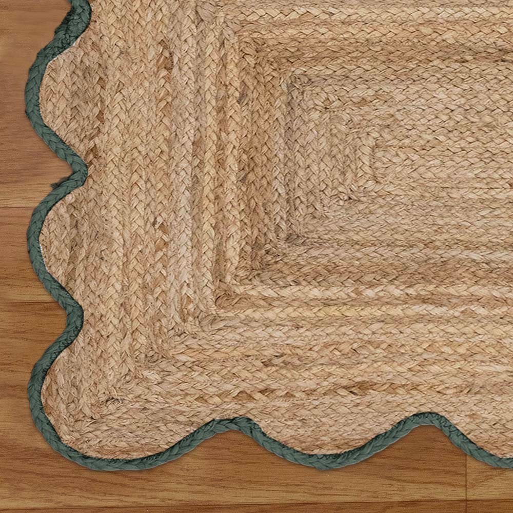 Luxurious Hand Braided Green Bordered Jute Rug - Image 5