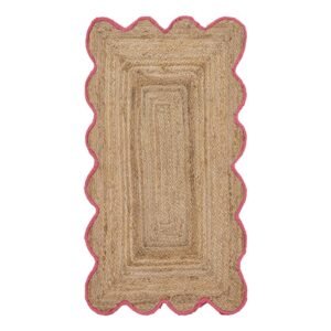 Graceful Hand Braided Pink Bordered Jute Rug