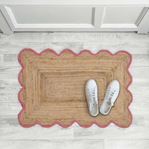 Graceful Hand Braided Pink Bordered Jute Rug