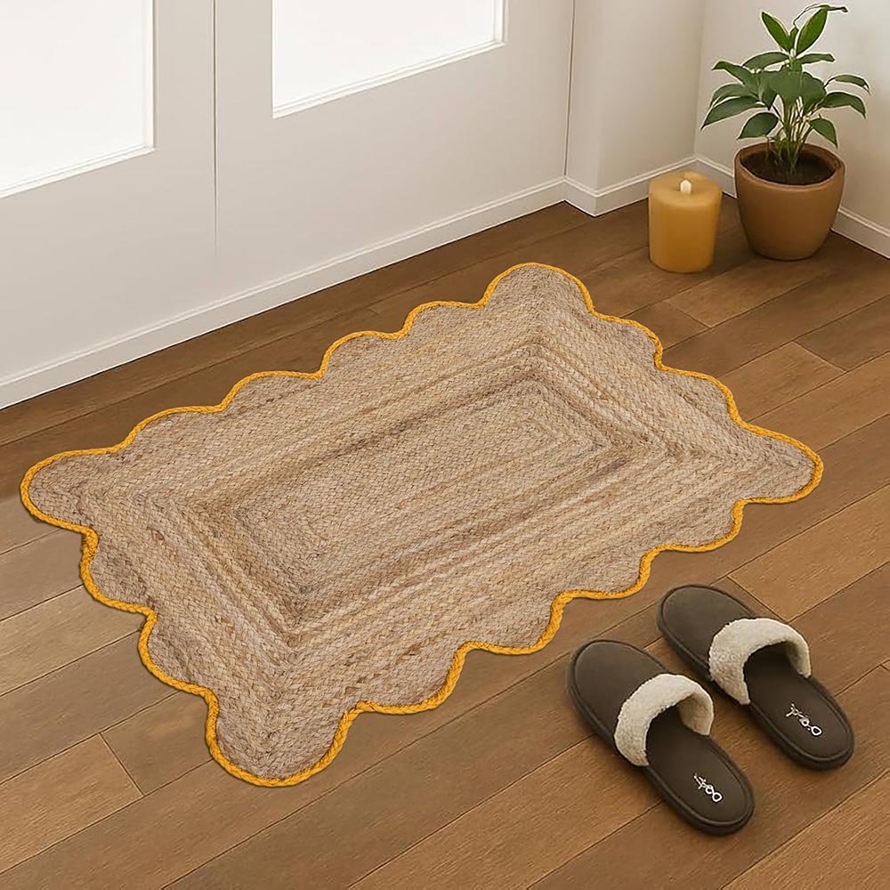 Hand Braided Bold Yellow Bordered Jute Rug - Image 2