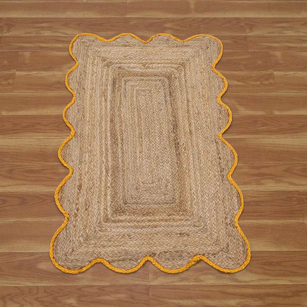 Hand Braided Bold Yellow Bordered Jute Rug - Image 3