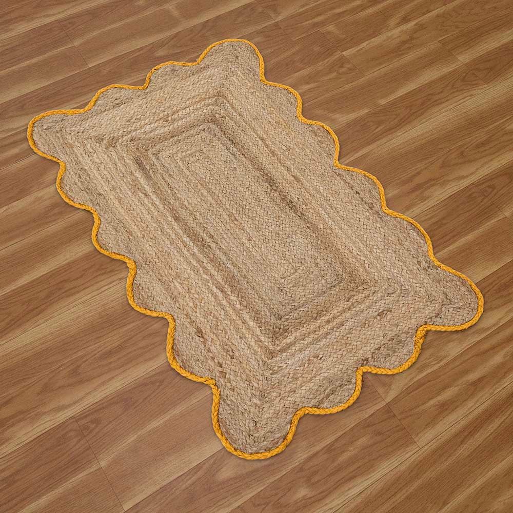 Hand Braided Bold Yellow Bordered Jute Rug - Image 4