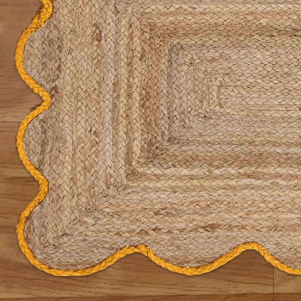Hand Braided Bold Yellow Bordered Jute Rug - Image 5