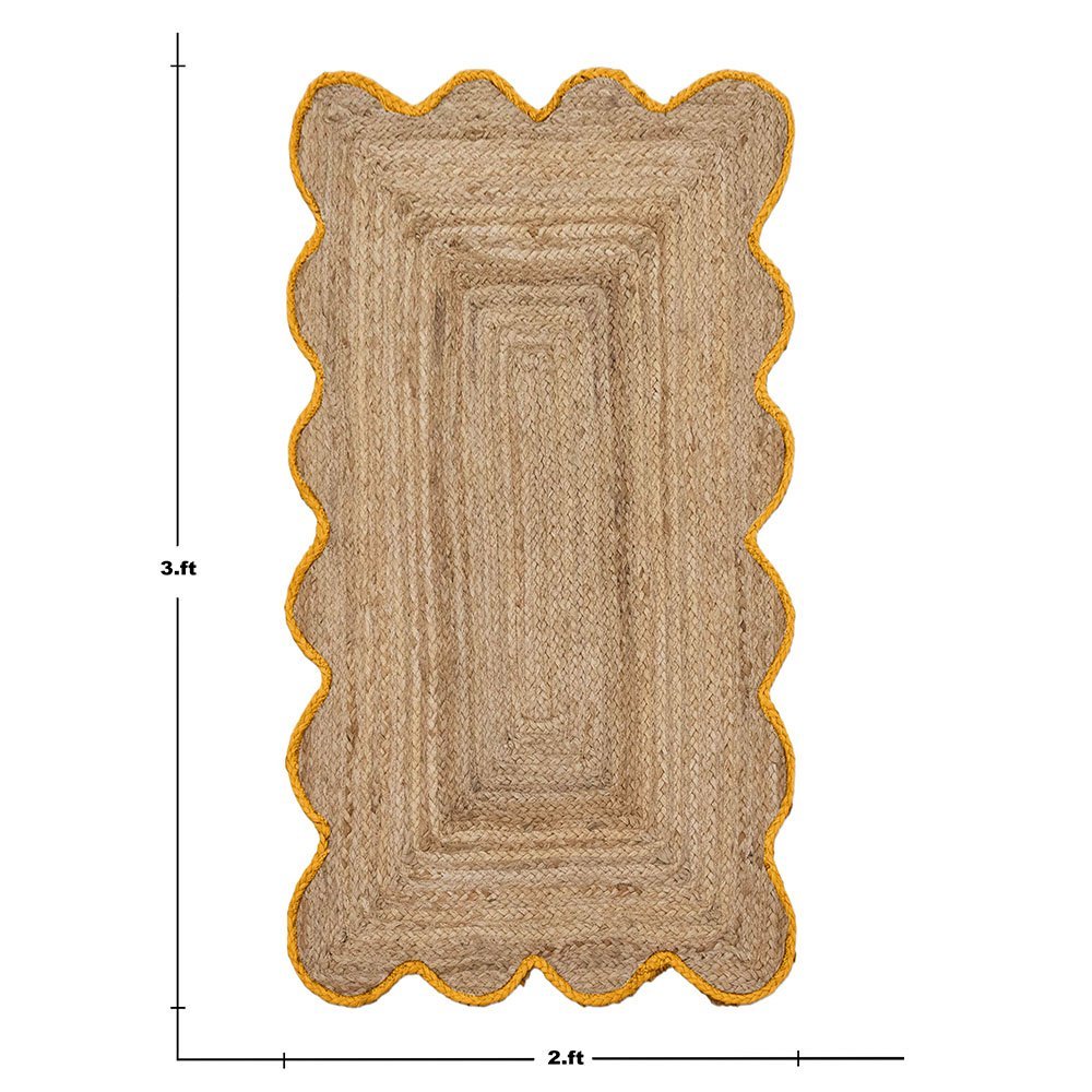 Hand Braided Bold Yellow Bordered Jute Rug - Image 7