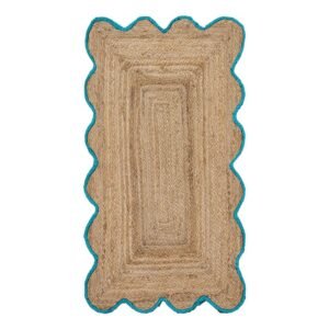 Stunning Hand Braided Sky Blue Bordered Jute Rug