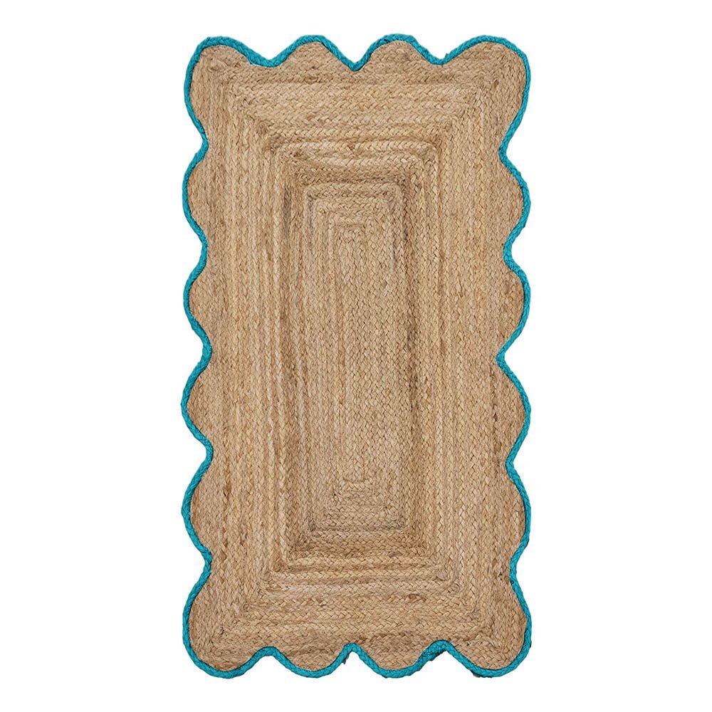 Stunning Hand Braided Sky Blue Bordered Jute Rug