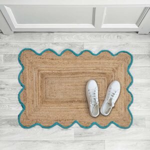 Stunning Hand Braided Sky Blue Bordered Jute Rug